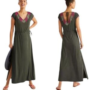 Embroidered Olive Green Maxi Dress